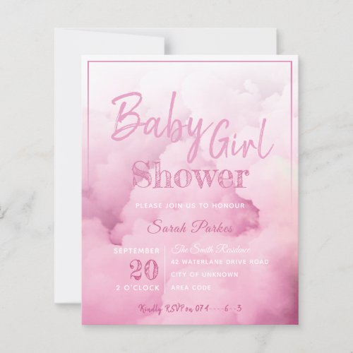 Pink Cloud Baby Girl Baby Shower Invitation