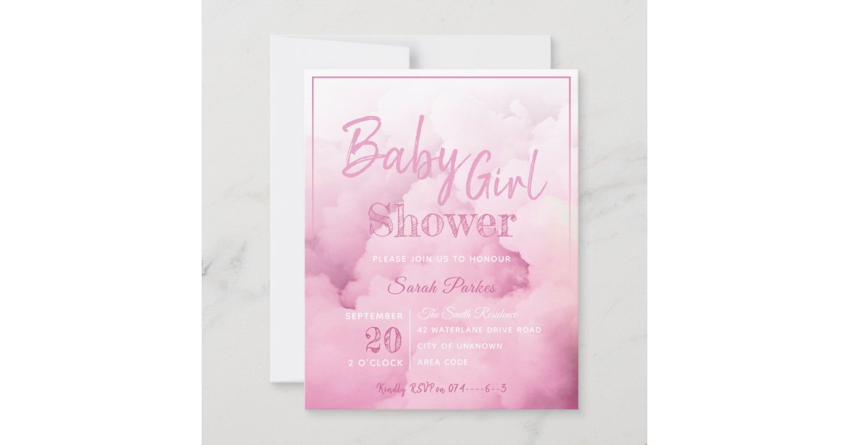 Pink Cloud Baby Girl Baby Shower Invitation | Zazzle