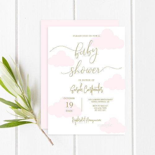 Pink Cloud Baby Shower Girl Invitation