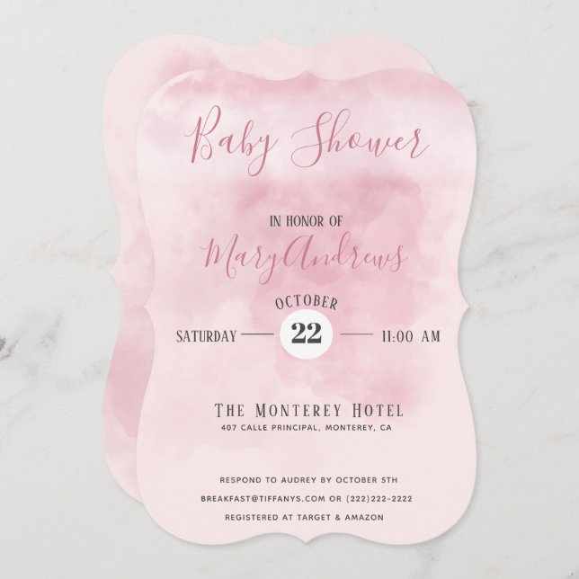 Pink Cloud Baby Shower Invitation (Front/Back)