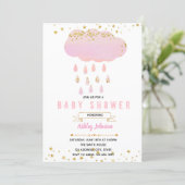 Pink cloud baby shower invitation (Standing Front)
