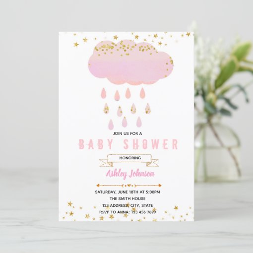 Pink cloud baby shower invitation | Zazzle