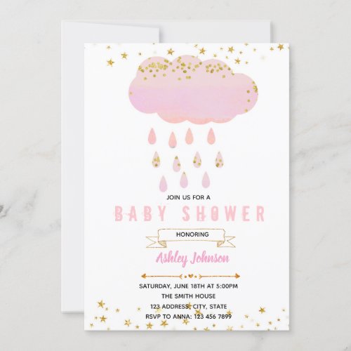 Pink cloud baby shower invitation