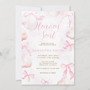 Pink Cloud Bow Baby Shower Invite