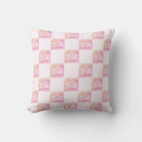 Pink Cloud Checkerboard Throw Pillow
