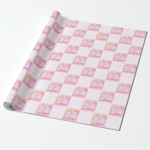 Pink Cloud Checkerboard Wrapping Paper