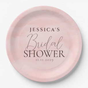 Pink Cloud Elegant Calligraphy Bridal Shower Paper Plates