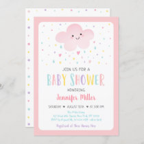 Pink Cloud Girl Baby Shower Invitation