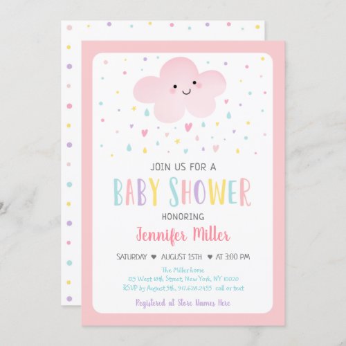 Pink Cloud Girl Baby Shower Invitation