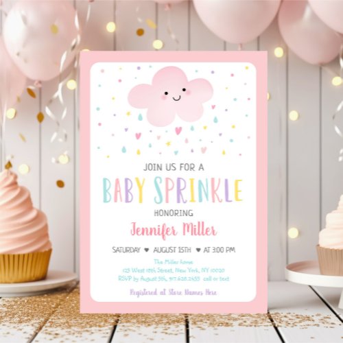 Pink Cloud Girl Baby Sprinkle Invitation