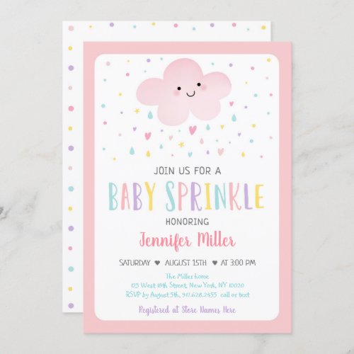 Pink Cloud Girl Baby Sprinkle Invitation