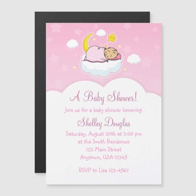 Pink Cloud Girl Magnetic Baby Shower Invitations (Front/Back)