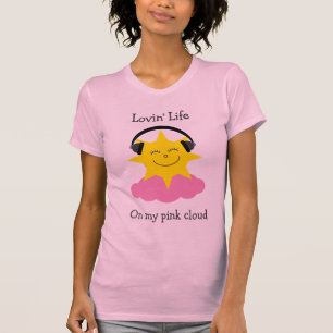 Pink cloud happy sun with headphones T-shirt