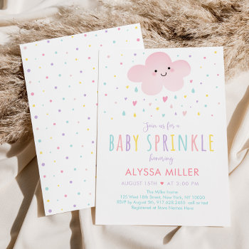 Pink Cloud Hearts Girl Baby Sprinkle Invitation by LittlePrintsParties at Zazzle