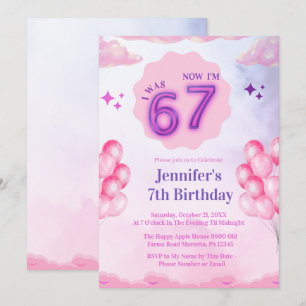 Pink Cloud “I Was 6 Now I’m 7” Girl Birthday Invitation
