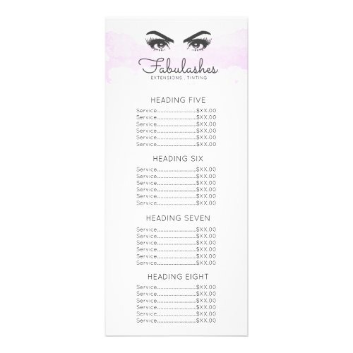 Pink Cloud Makeup Artist Eyelashes Price List Rack Card