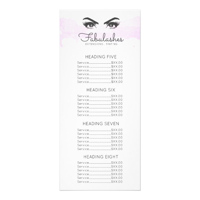 Pink Cloud Makeup Artist Eyelashes Price List Rack Card (Back)