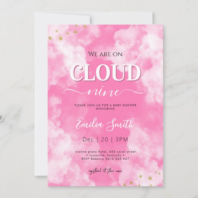 Pink cloud nine  baby shower invitation (Front)