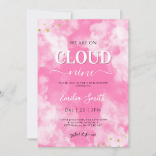 Pink cloud nine baby shower invitation