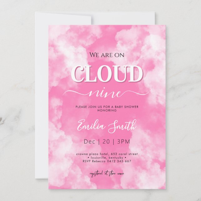 Pink cloud nine Girl baby shower Invitation (Front)