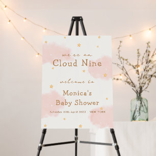 Pink Cloud Nine Girl Baby Shower Welcome Sign