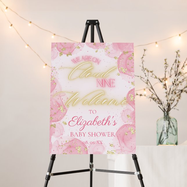 Pink Cloud Nine Gold Girl Baby Shower Welcome Foam Board (In Situ (Stand))