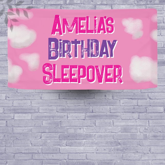 Pink Cloud Personalized Birthday Sleepover Banner (Creator Uploaded)