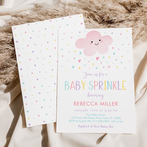 Pink Cloud Rainbow Baby Sprinkle Invitation