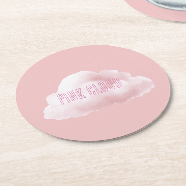 Pink Cloud Round Paper Coaster (Angled)