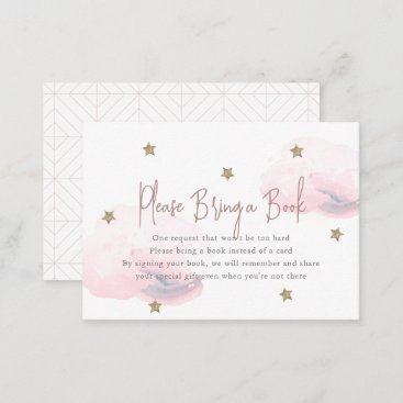 Pink Cloud & Star Baby Shower Please Bring a Book Enclosure Card