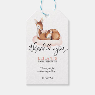 Pink Cloud Watercolor Deer Baby Shower Thank You Gift Tags