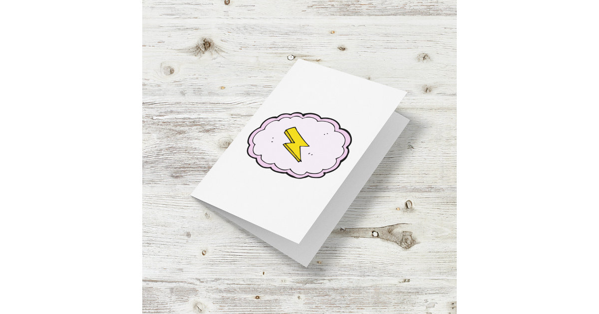 Pink Cloud Yellow Lightning Bolt Card Zazzle