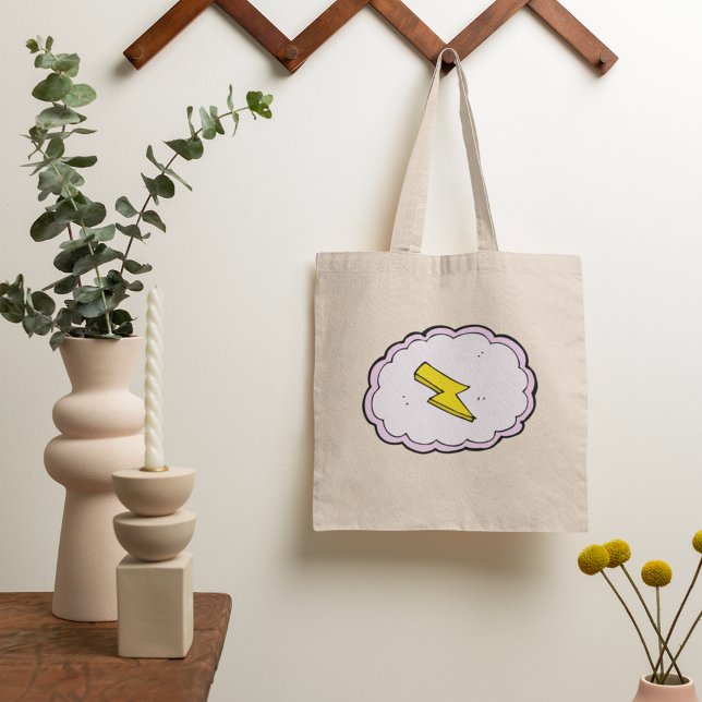 Pink Cloud Yellow Lightning Bolt Tote Bag (Creator Uploaded)