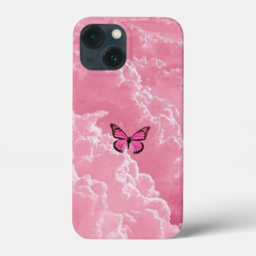 Pink Clouds and Butterfly iPhone 13 Mini Case