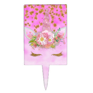 Pink Clouds and Gold Stars Unicorn Party Cake Topper