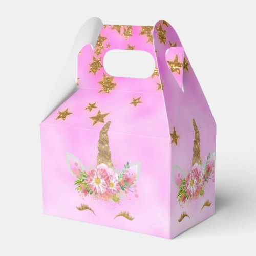 Pink Clouds and Golden Stars Unicorn Favor Boxes