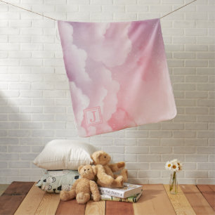 Pink Clouds and Sky Monogram Baby Blanket