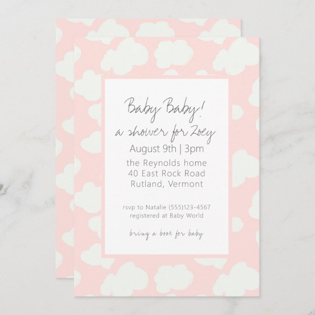 Pink Clouds Baby Shower Invitation (Front/Back)