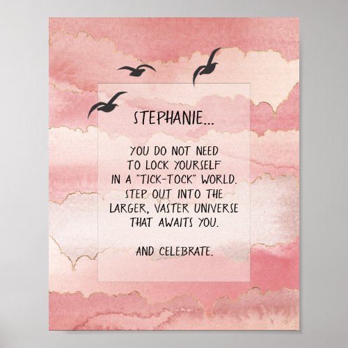 Pink Clouds Birds Soaring High Motivational Saying Poster