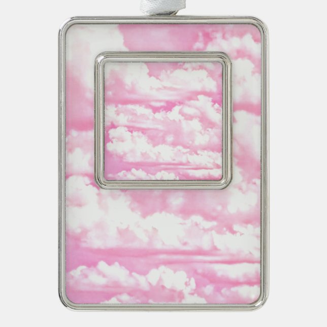 Pink Clouds Fashion Background Silver Plated Framed Ornament (Front)