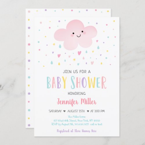 Pink Clouds Girl Baby Shower Invitation