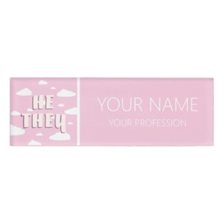 Pink Clouds He They Pronouns Name Tag