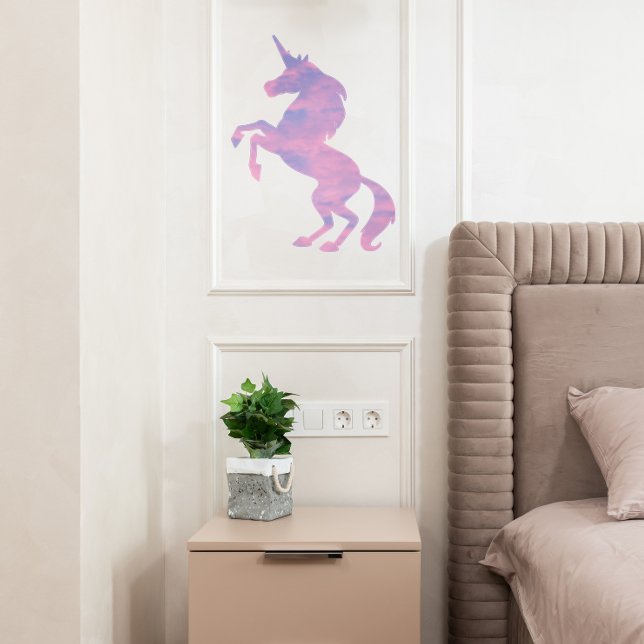 Pink Clouds in Blue Sky Unicorn Wall Sticker (In Situ)