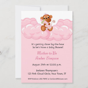 Pink Clouds, Monkey Baby Shower Invitation