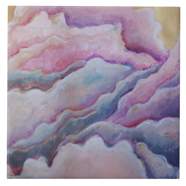 pink clouds painting ceramic tile (Front)