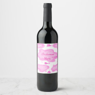 pink clouds pastel stars bridesmaid girly modern wine label