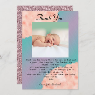 Pink Clouds & Rainbow Colors Baby Thank You Invitation