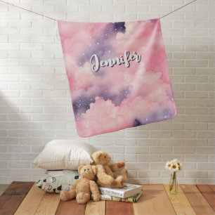 Pink Clouds Sky Stars Galaxy Cute Baby Girl Blanket
