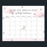Pink Clouds & Stars Guess The Due Date Calendar Poster<br><div class="desc">This cute baby shower guess the due date calendar poster features fluffy pink clouds and faux/fake gold glitter stars on a white background. Personalize it for your needs. You can find matching products at my store.</div>