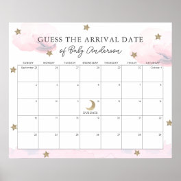 Pink Clouds & Stars Guess The Due Date Calendar Poster